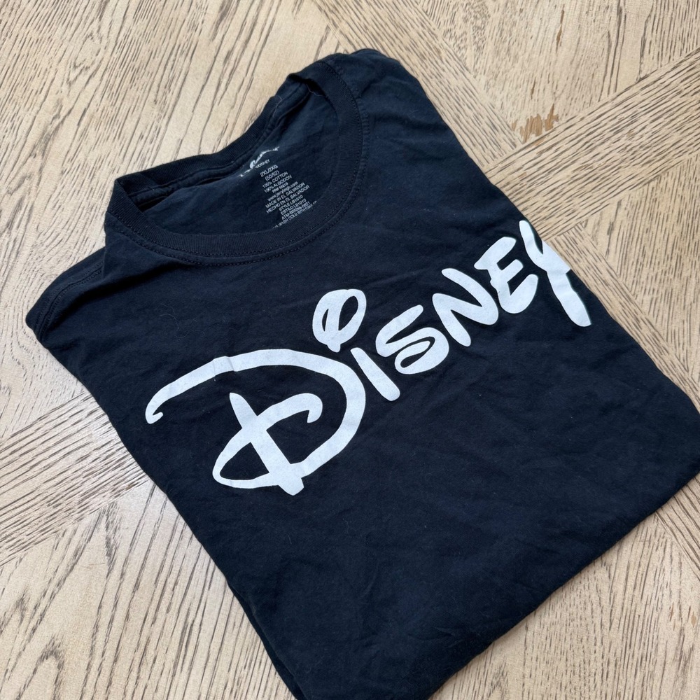 Disney Logo Colorblock Two Tone Black T Shirt Mens 2XL XXLarge Cotton Casual